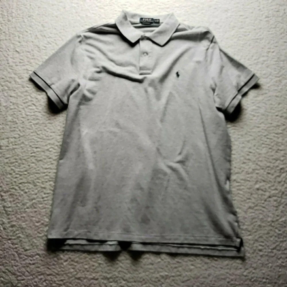Polo Ralph Lauren Polo Shirt Mens XL Gray Cotton Knit Custom Slim Fit Logo Top